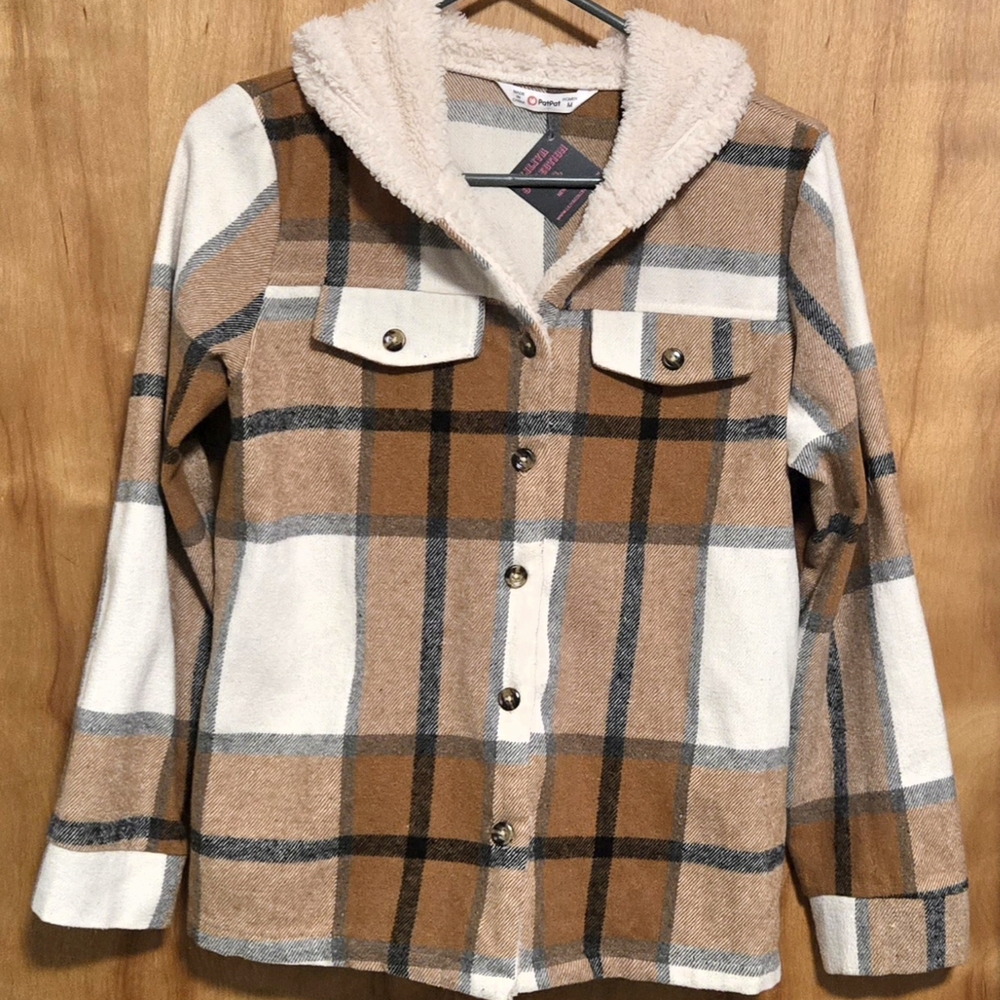 PATPAT WOMEN PLAID FLANNEL HOODED JACKET